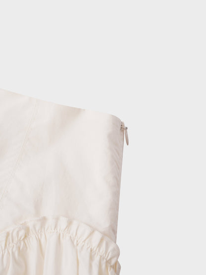 Yoke Ruffle Skirt-White-4