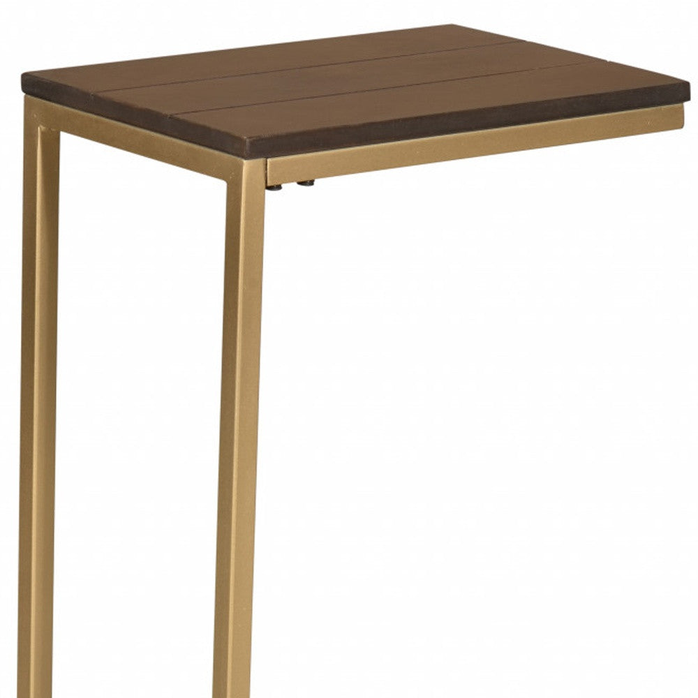 25" Dark Brown Solid Wood And Steel Frame End Table-3
