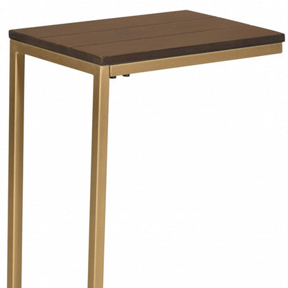 25" Dark Brown Solid Wood And Steel Frame End Table-3