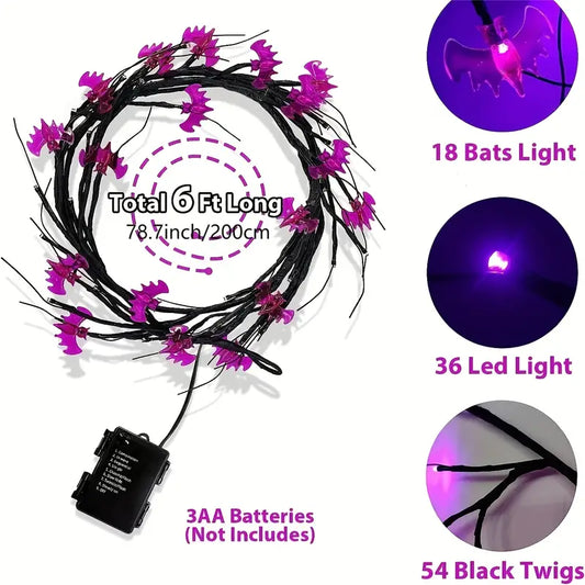 Enchanted Night Wings: Halloween Wicker Bat String Lights-0