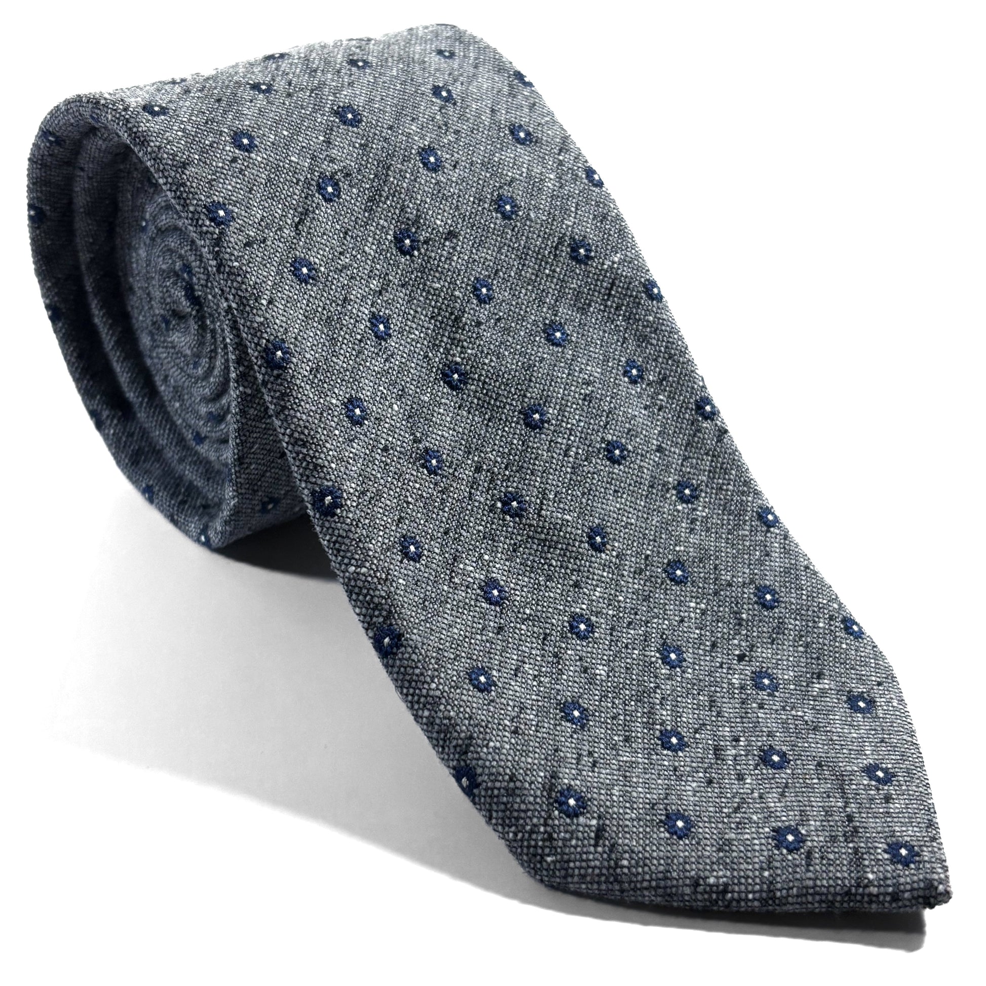 Gray Floral Wool/Silk Tie Handmade in Italy-0
