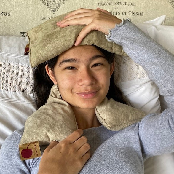 Hot Cherry Eye Pillow in Tan Ultra-suede-2