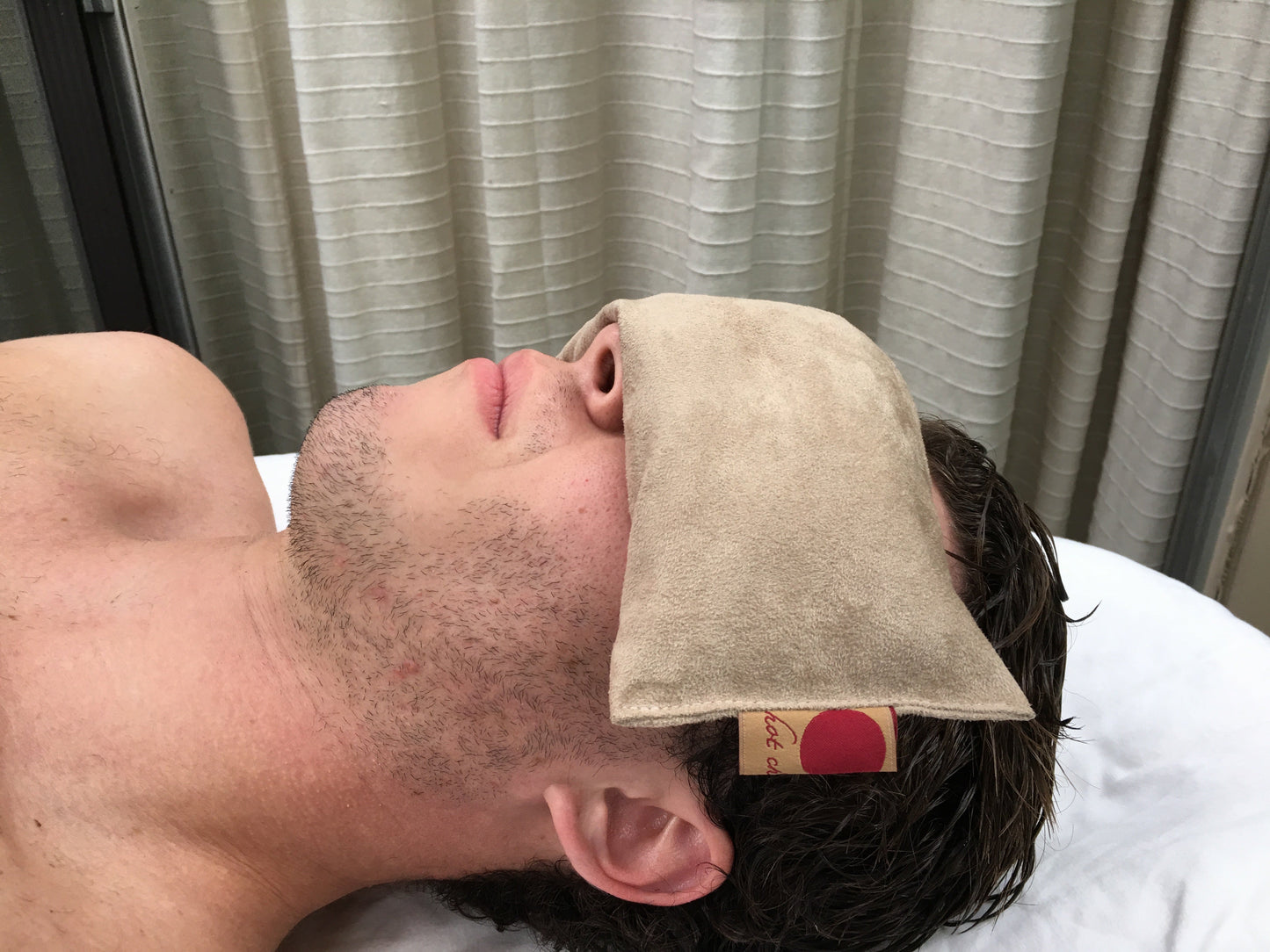 Hot Cherry Eye Pillow in Tan Ultra-suede-1