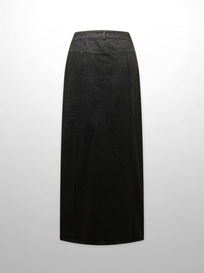 Denim Seamed Skirt-Black Wash-1