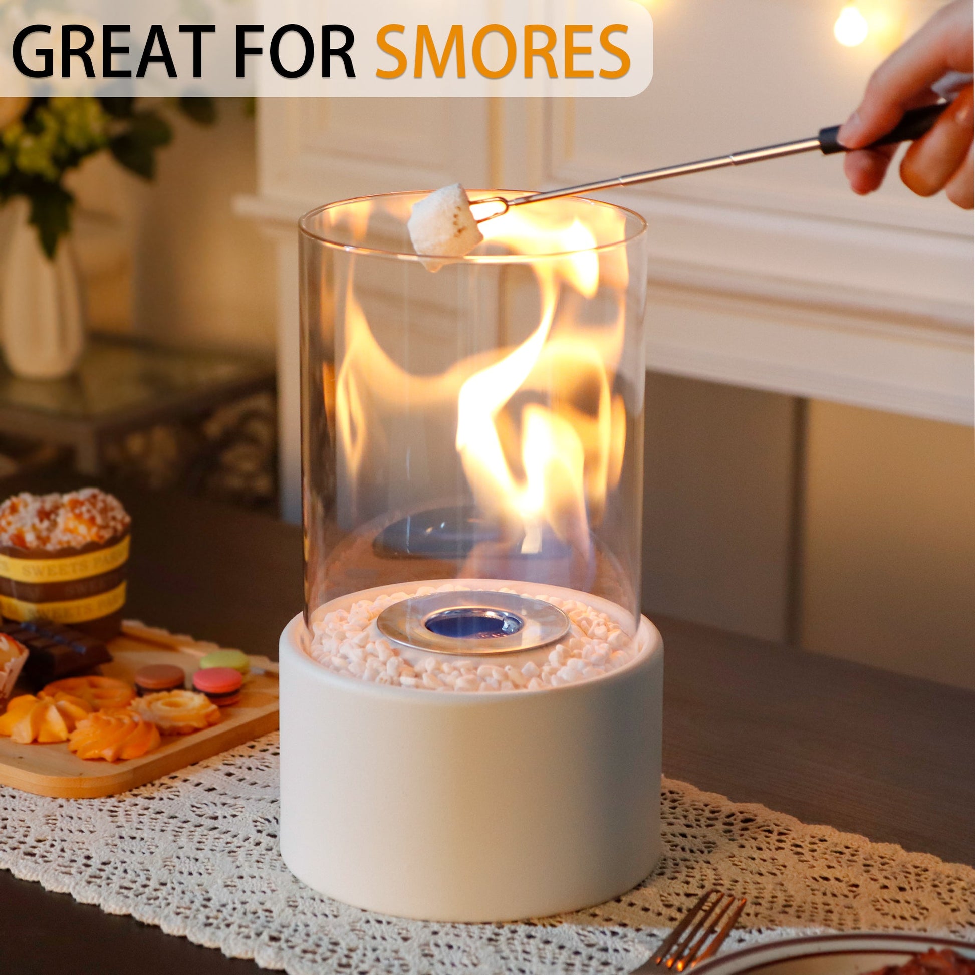 JHY DESIGN Round Tabletop Firepit – Portable, Bio Ethanol Ventless, Indoor/Outdoor-0