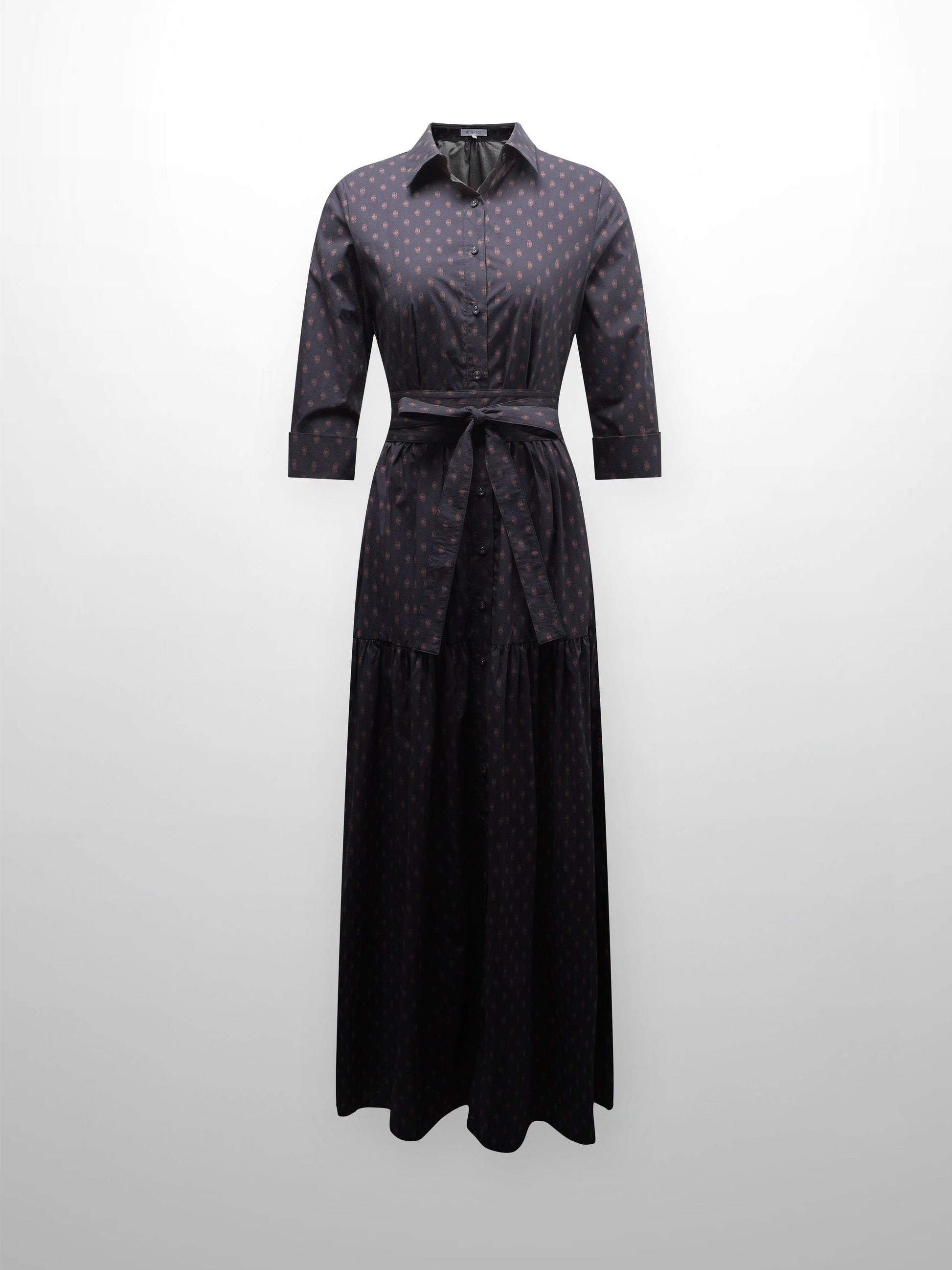 Printed Cotton Belted Shirtdress-Geometric-1
