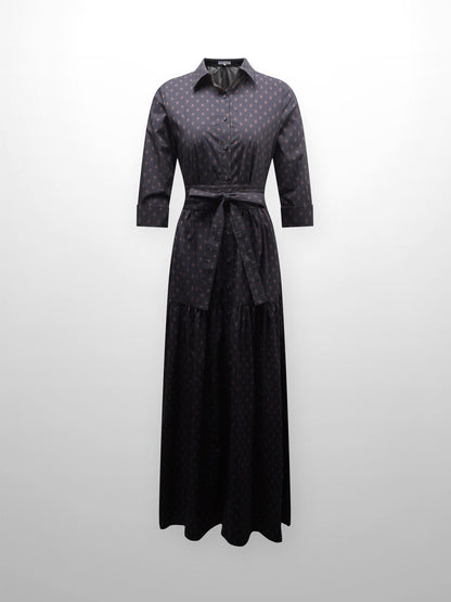 Printed Cotton Belted Shirtdress-Geometric-1
