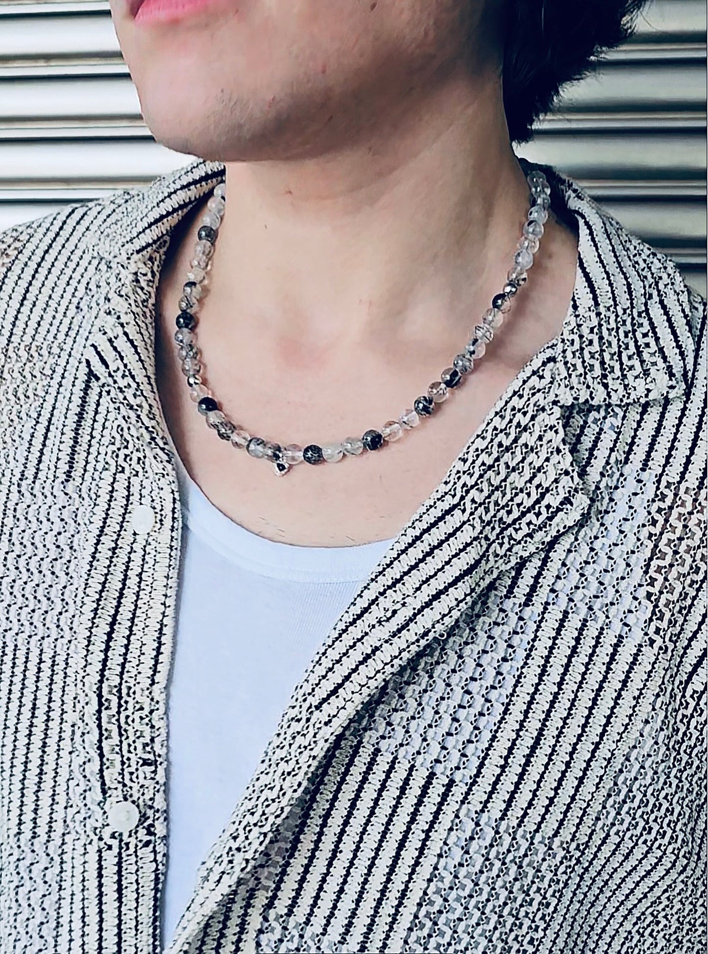 Black Rutilated Quartz Men's Necklace MEN14-0