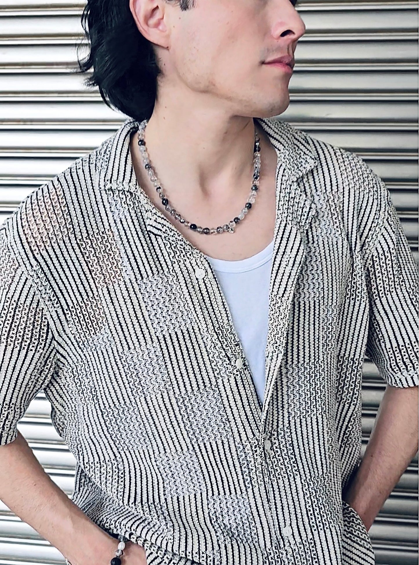 Black Rutilated Quartz Men's Necklace MEN14-3