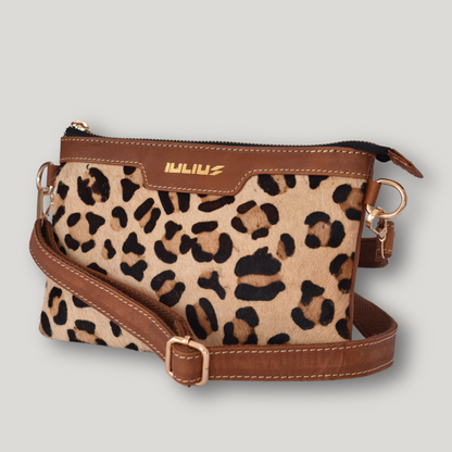 Cartera de Mano Estilo Leopardo – Cuero Marrón y Pelo Natural – IULIUS-0