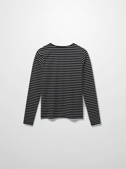 Flat Striped High V Long Sleeve-Black/White-1