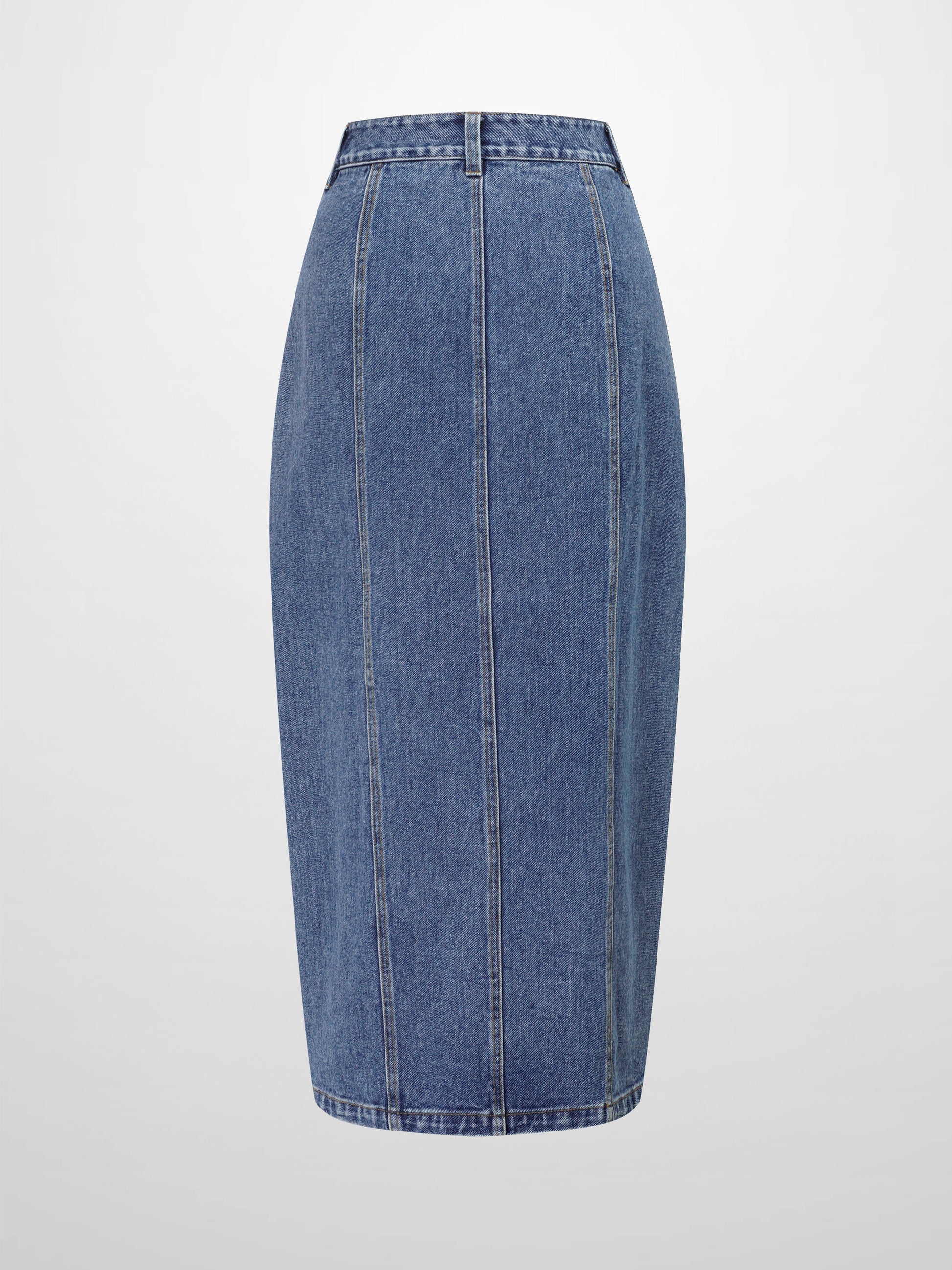 Front Seam Detail Denim Skirt-Blue Wash-2
