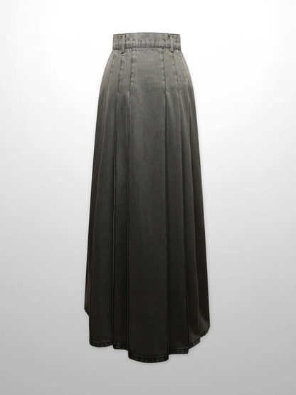 Stitched Pleated Skirt-Grey-2