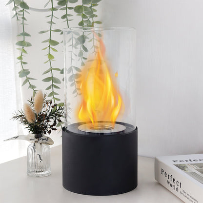JHY DESIGN Portable Tabletop Firepit – Cylindrical Glass, 25cm H, Bio Ethanol Ventless, Indoor/Outdoor-0