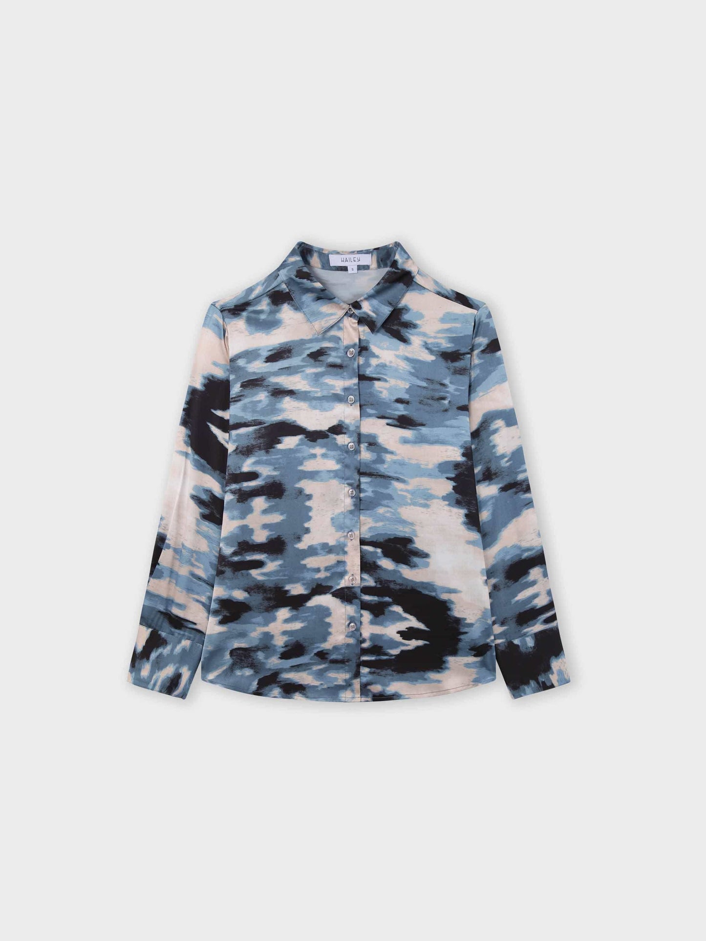 Oversized Satin Slip Blouse-Blue Brushstrokes-0