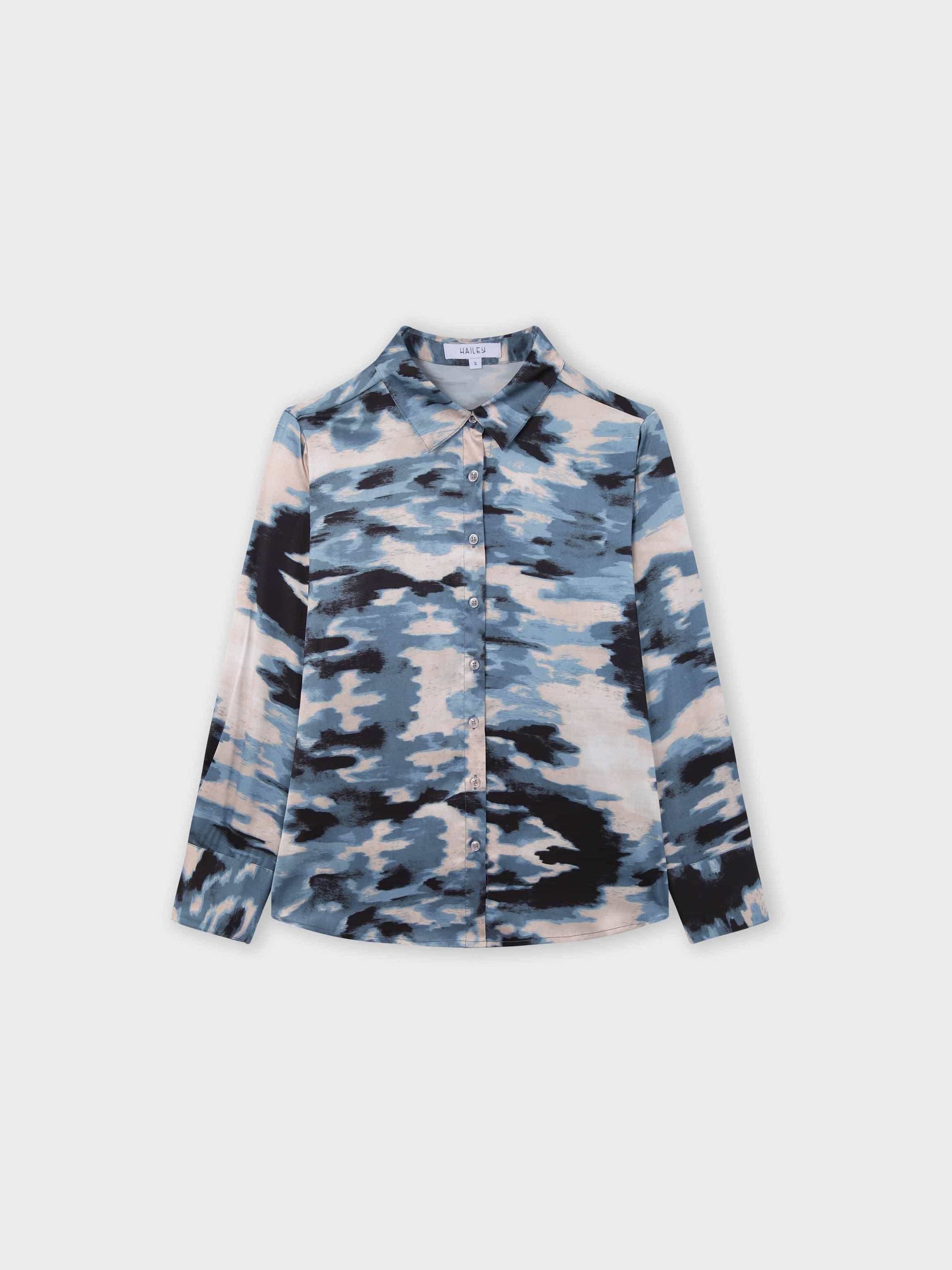Oversized Satin Slip Blouse-Blue Brushstrokes-0