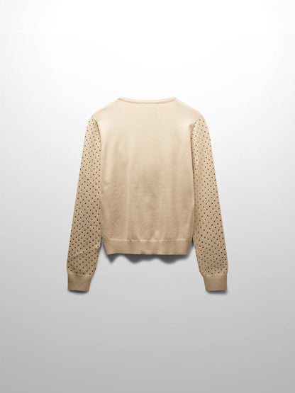 Stone Embellished Crew Cardigan-Vanilla-2