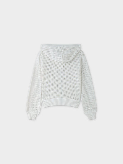 Zip Up Crochet Hoodie-White-2