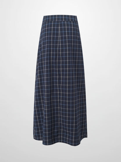 Gathered Overlay Skirt-Blue Plaid-1