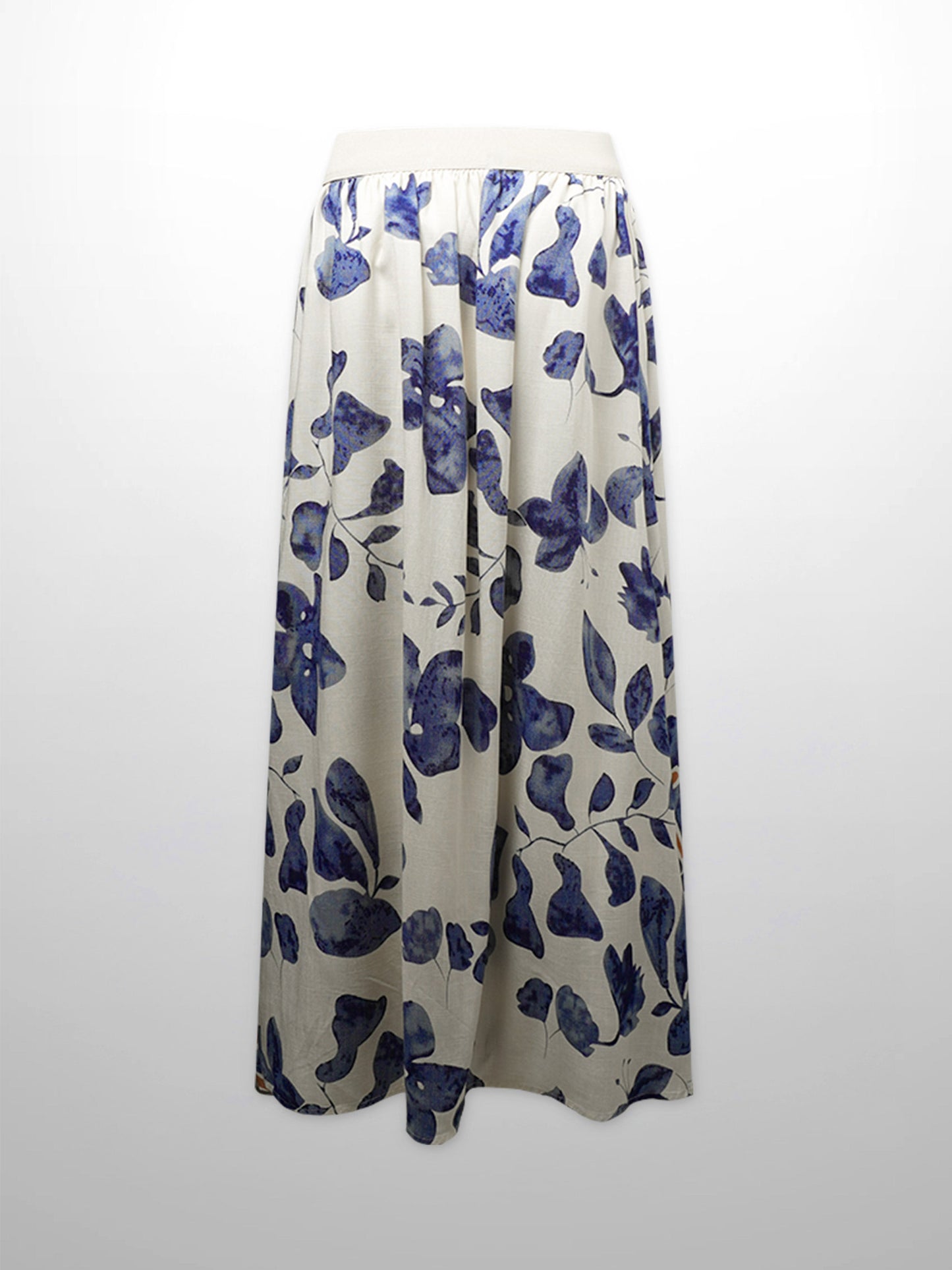Leather Buckle Skirt-Blue Floral-1