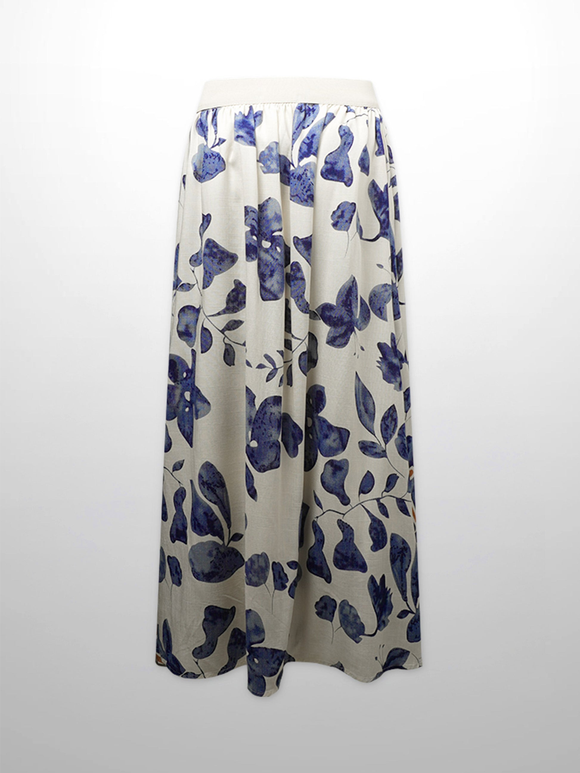 Leather Buckle Skirt-Blue Floral-1