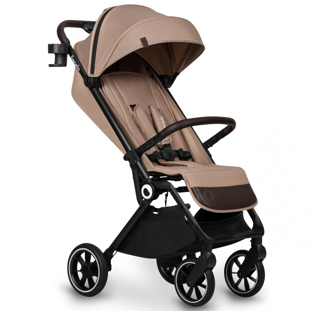 Carucior sport, Lionelo, Cloe, De la nastere, Cu accesorii, Cadru din aluminiu, 0-22 kg, Usor, Pliabil cu o singura mana, Ideal pentru toate tipurile de suprafete, Bej (LO-CLOE BEIGE SAND)-0