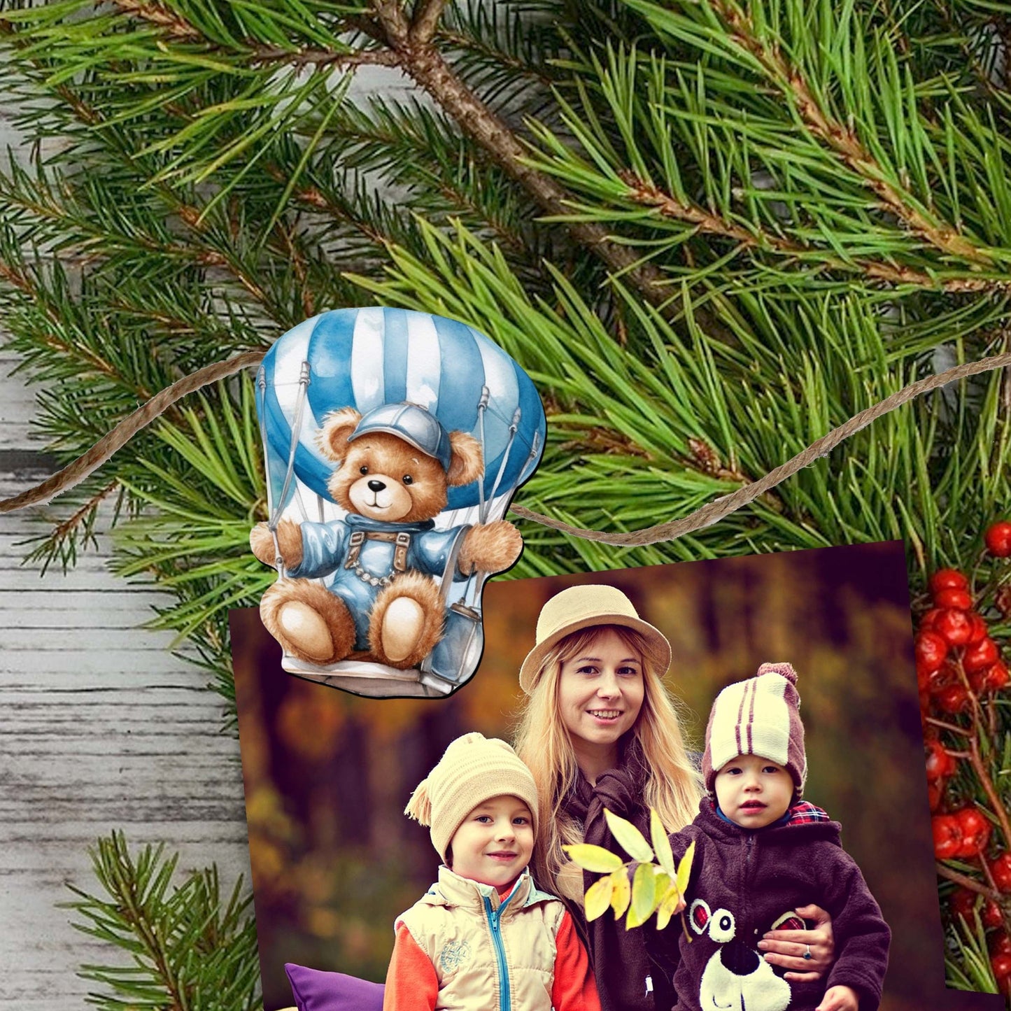 Aviator Teddy Bear Decorative Wooden Clip-on Ornaments of 6 by G. Debrekht - Christmas Decor - 8090010C-S6-4