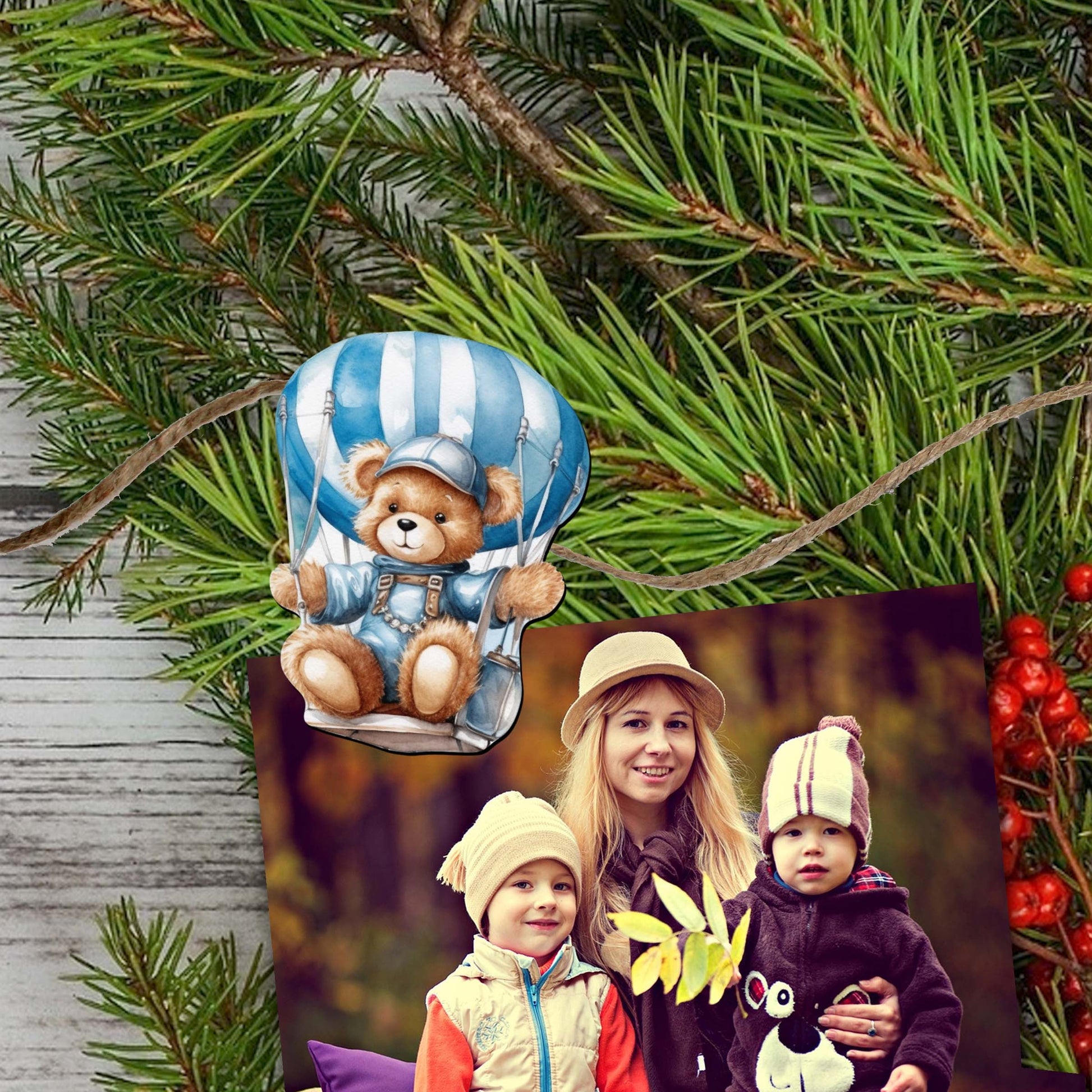 Aviator Teddy Bear Decorative Wooden Clip-on Ornaments of 6 by G. Debrekht - Christmas Decor - 8090010C-S6-4