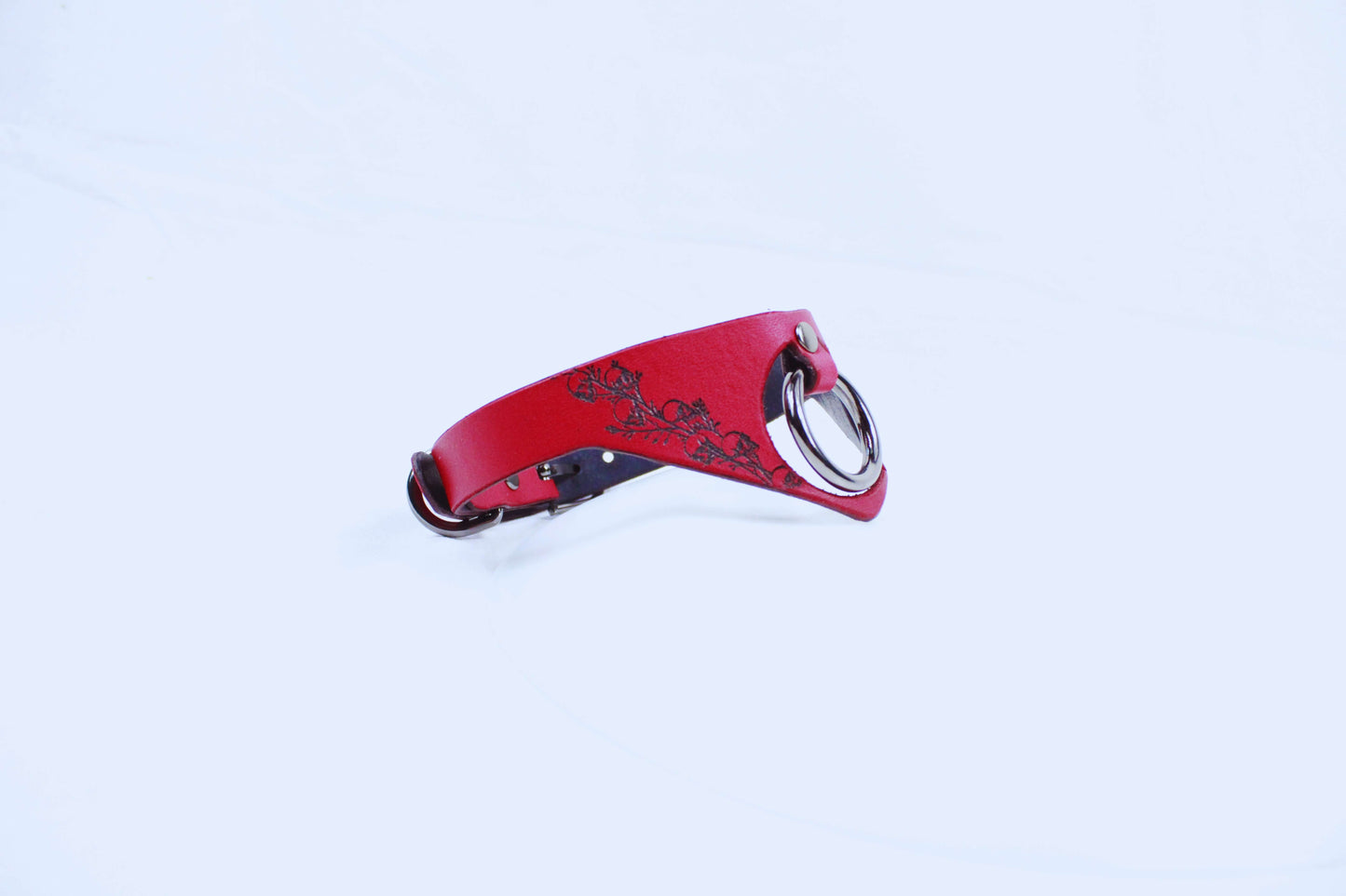 Gothic BDSM Collar with O-Ring – Red Leather Submissive Choker-3