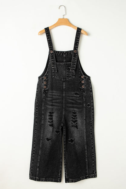 Baylor Distressed Bib Pocket Wide Leg Denim Overall-5