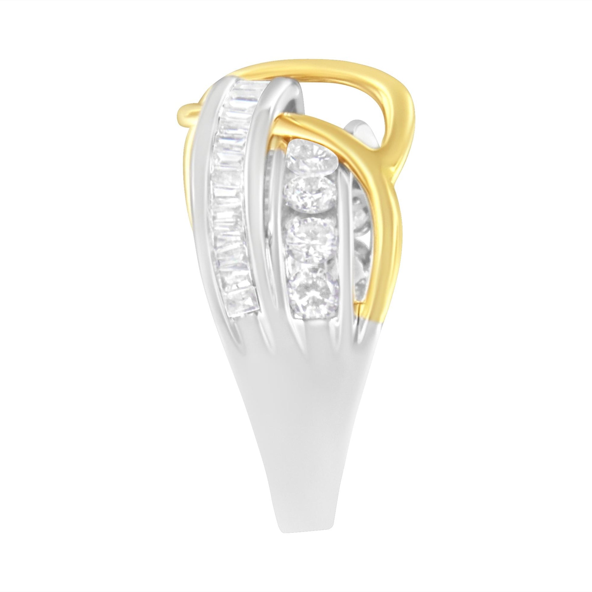 10K White and Yellow Gold 1 1/10 cttw Channel-Set Diamond Bypass Band Ring (J Color, I3 Clarity)-4