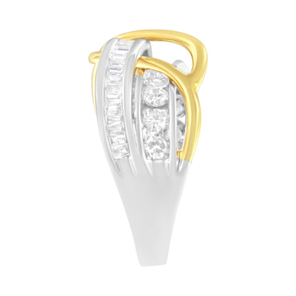 10K White and Yellow Gold 1 1/10 cttw Channel-Set Diamond Bypass Band Ring (J Color, I3 Clarity)-4