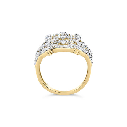 14K Yellow Gold 1.0 Cttw Diamond Geometric Stacked Open Cocktail Ring (I-J Color, I1-I2 Clarity)-4