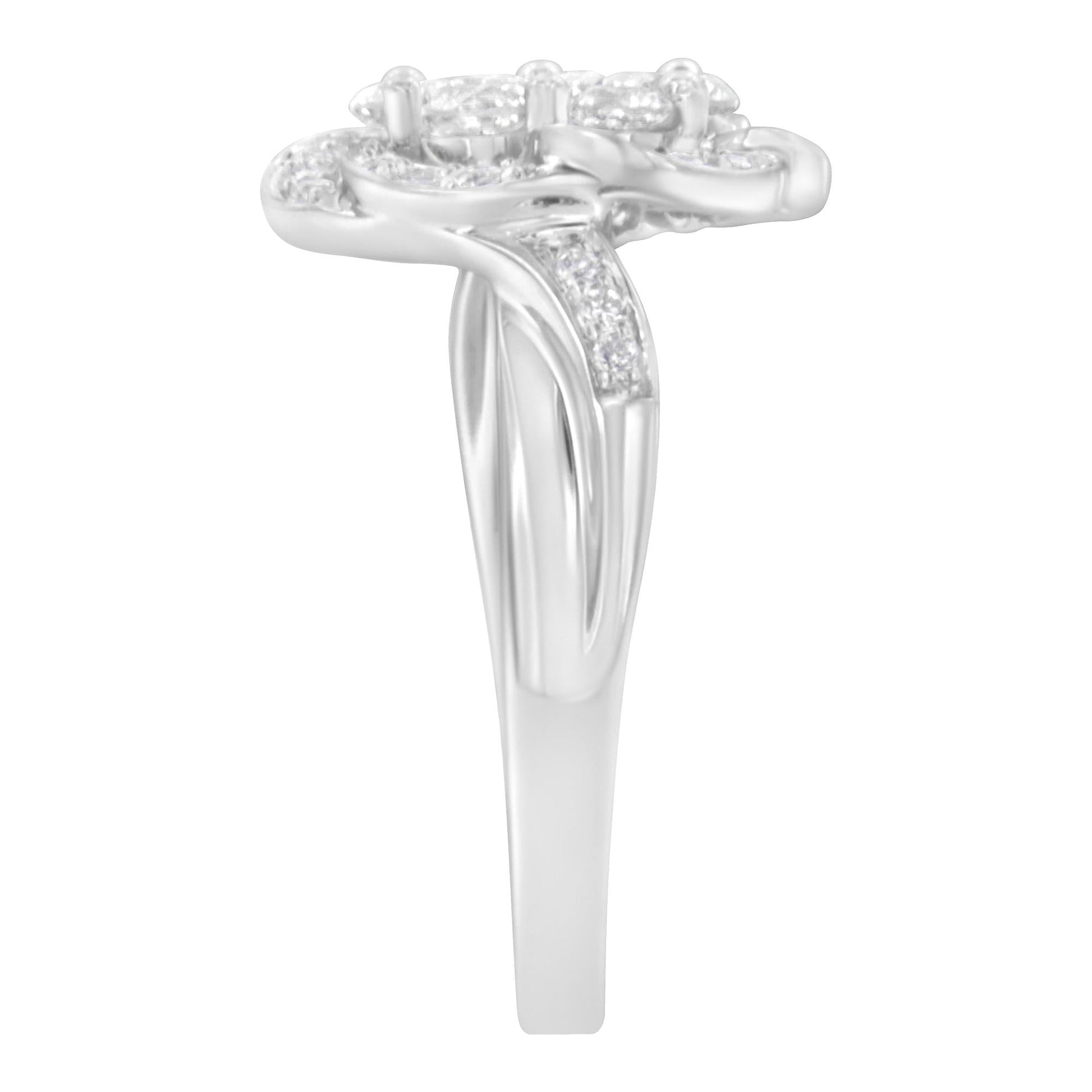14K White Gold Floral Cluster Diamond Ring (1 Cttw, H-I Color, SI2-I1 Clarity)-4
