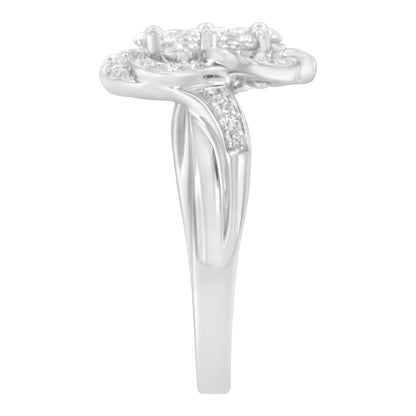 14K White Gold Floral Cluster Diamond Ring (1 Cttw, H-I Color, SI2-I1 Clarity)-4