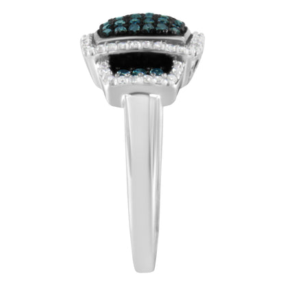 Black Rhodium Plated .925 Sterling Silver 1/2 Cttw White & Blue Diamond Square Halo Cocktail Ring (Fancy Blue & H-I Color, I2-I3 Clarity)-4