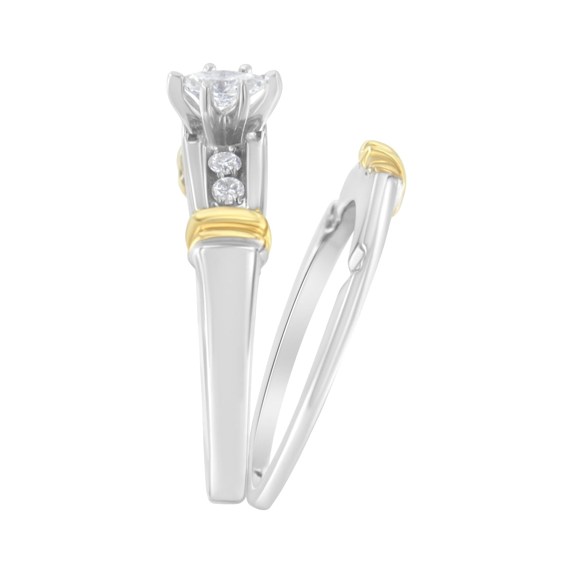 14K Yellow and White Gold 1/3 Cttw Marquise Diamond Cocktail Engagement Ring Set (H-I Color, SI1-SI2 Clarity)-4
