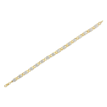 10K Yellow Gold over .925 Sterling Silver 1.0 Cttw Diamond Cluster X Link Tennis Link Bracelet (H-I Color, I3 Clarity) - 7"-4
