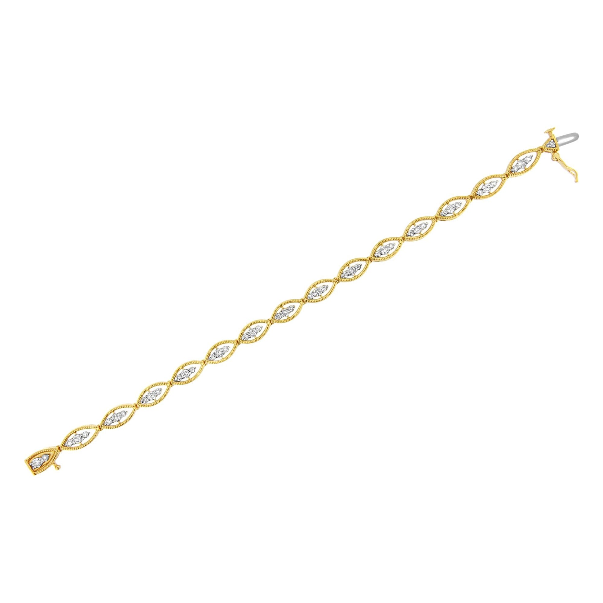 10K Yellow Gold Plated .925 Sterling Silver 1 cttw Prong Set Round-Cut Diamond Link Bracelet (J-K Color, I1-I2 Clarity) - 7.25"-4