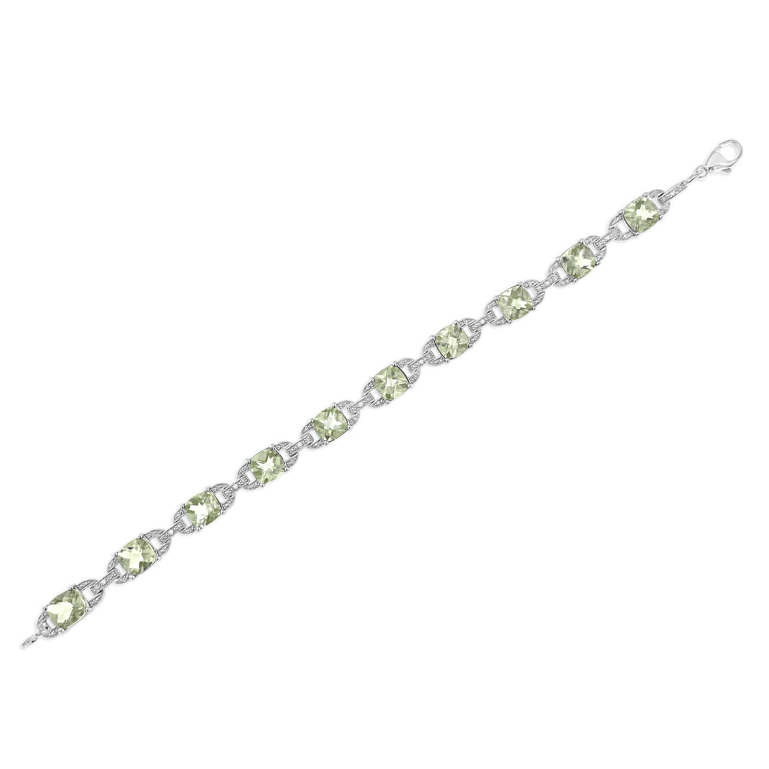 .925 Sterling Silver 7x7 mm Cushion Cut Green Amethyst and 1/20 cttw Round Cut Diamond Fashion Tennis Bracelet (I-J Color, I1-I2 Clarity) - 7"-4