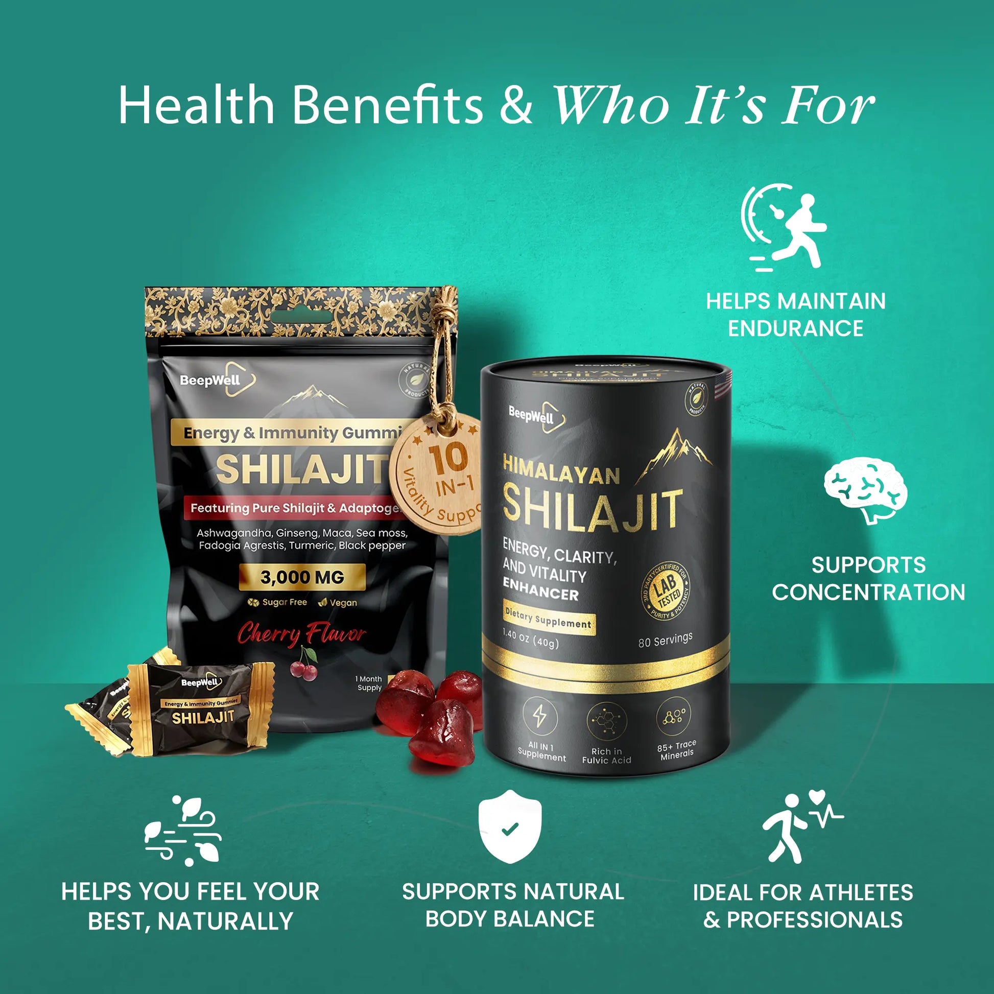 BeepWell Shilajit Combo – Resin (80 Servings) + Gummies with Ashwagandha (60 Ct) – Vegan, No Added Sugar-3