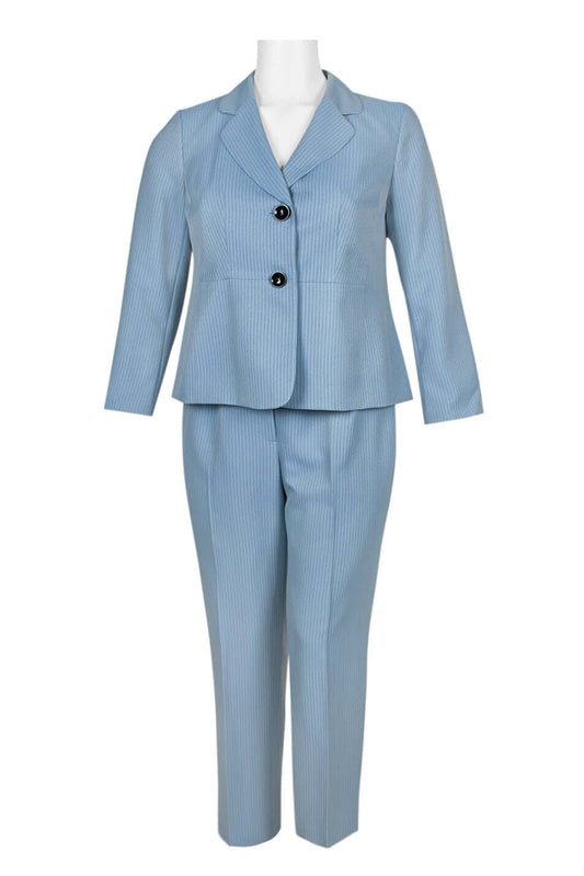 Evan Picone Notched Collar Two Button Long Sleeve Twill Pant Suit (Plus Size)-0
