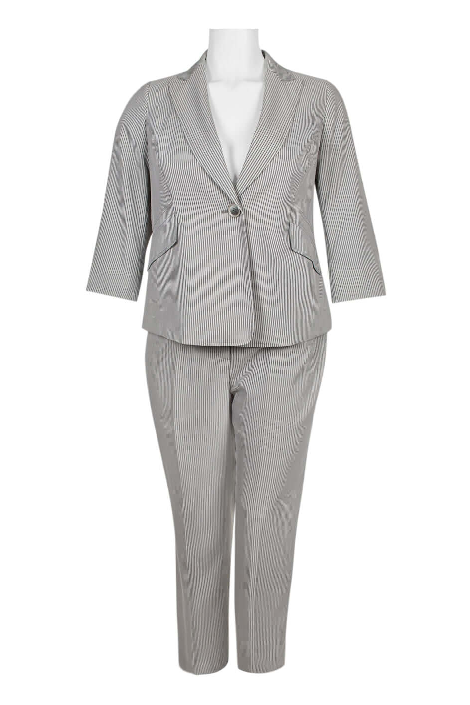 Evan Picone Notched Collar One Button 3/4 Sleeve Twill Pants Suit (Plus Size)-0