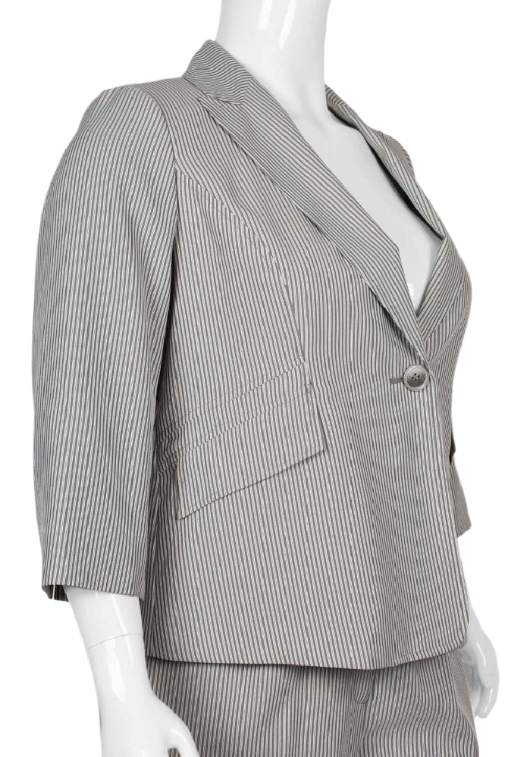 Evan Picone Notched Collar One Button 3/4 Sleeve Twill Pants Suit (Plus Size)-2