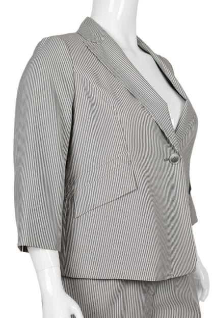 Evan Picone Notched Collar One Button 3/4 Sleeve Twill Pants Suit (Plus Size)-2