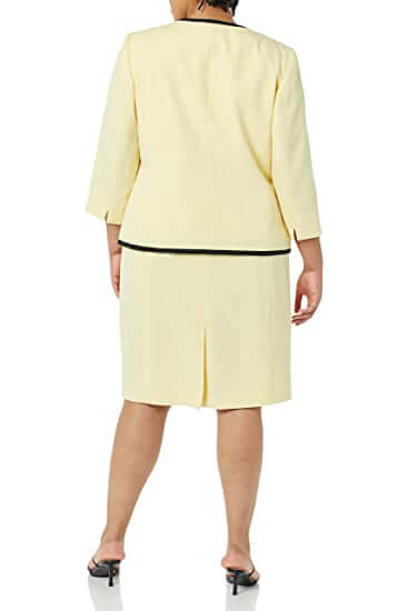 Le Suit Round Neck Sleeveless Zipper Back Banded Crepe Dress with V-Neck 3/4 Sleeve Lapel Collar Hook Closure Banded Crepe Jacket (Plus Size)-1