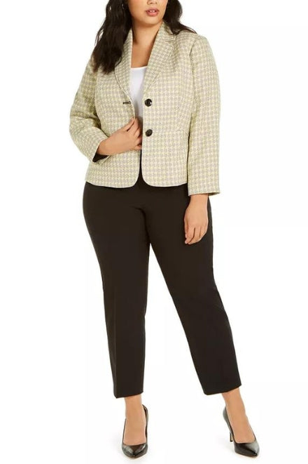 Le Suit Two Button Notch Collar Plaid Tweed-Jacket Pants Suit (Plus Size)-0