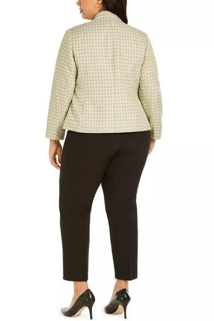 Le Suit Two Button Notch Collar Plaid Tweed-Jacket Pants Suit (Plus Size)-1