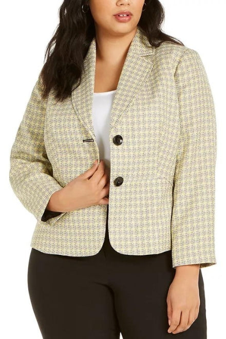 Le Suit Two Button Notch Collar Plaid Tweed-Jacket Pants Suit (Plus Size)-3