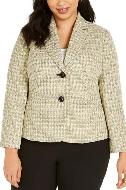 Le Suit Two Button Notch Collar Plaid Tweed-Jacket Pants Suit (Plus Size)-2